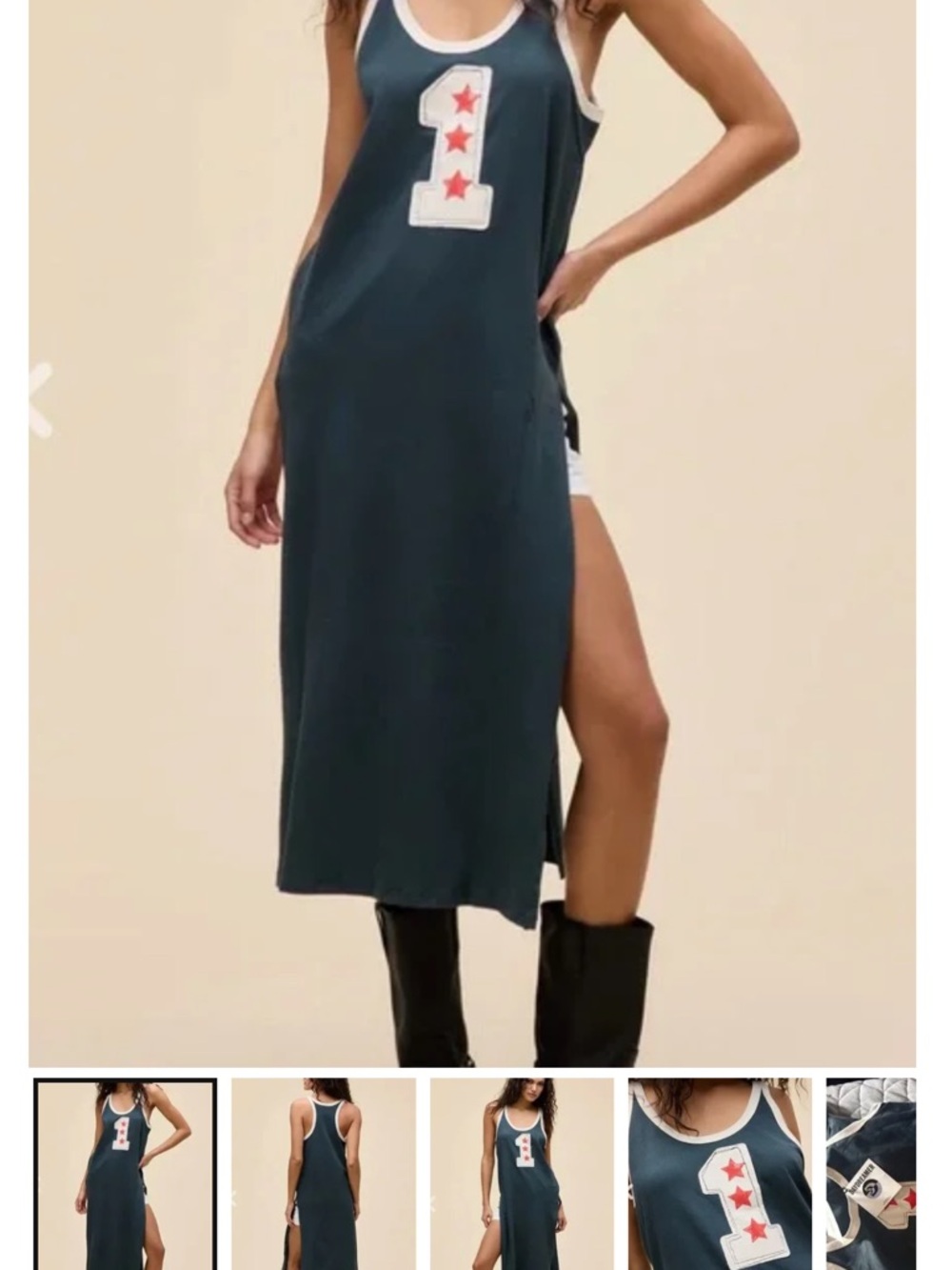 Daydreamer Navy Tank Dress with Cream Trim and Red Star Patch